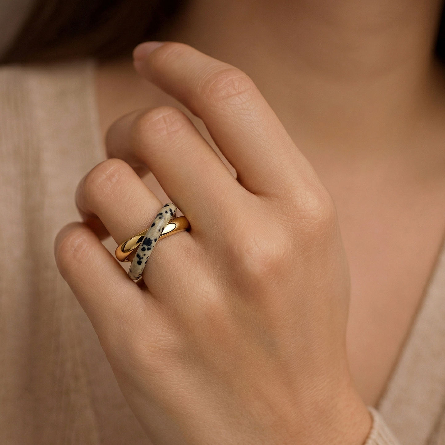Dalmatian Double Band Ring, waterproof 18k gold-plated stainless steel