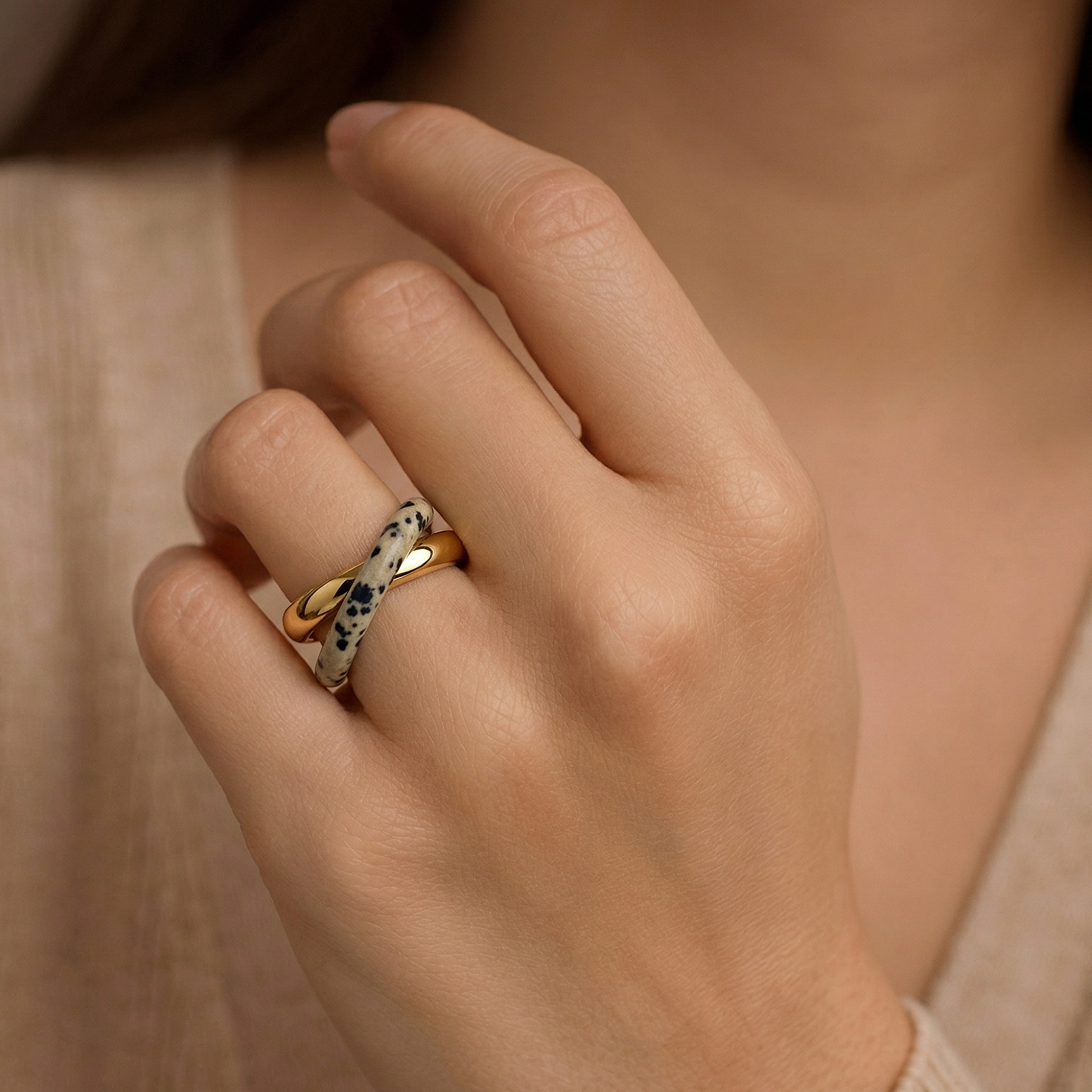 Dalmatian Double Band Ring, waterproof 18k gold-plated stainless steel