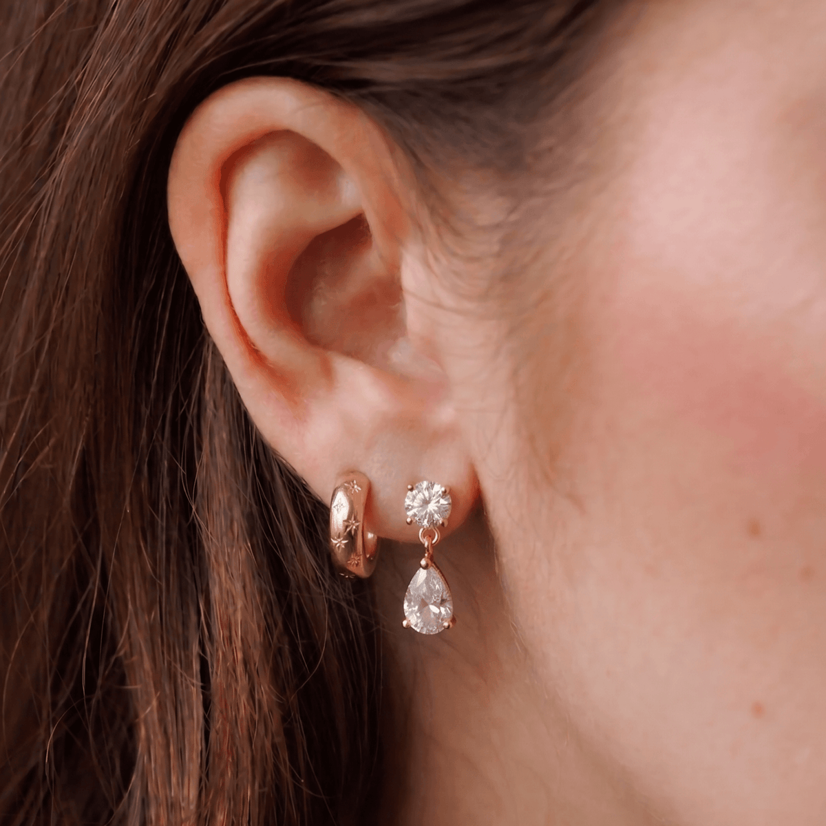 Waterproof 18k Gold Plated CZ Drop Earrings, 18k gold-plated stainless steel