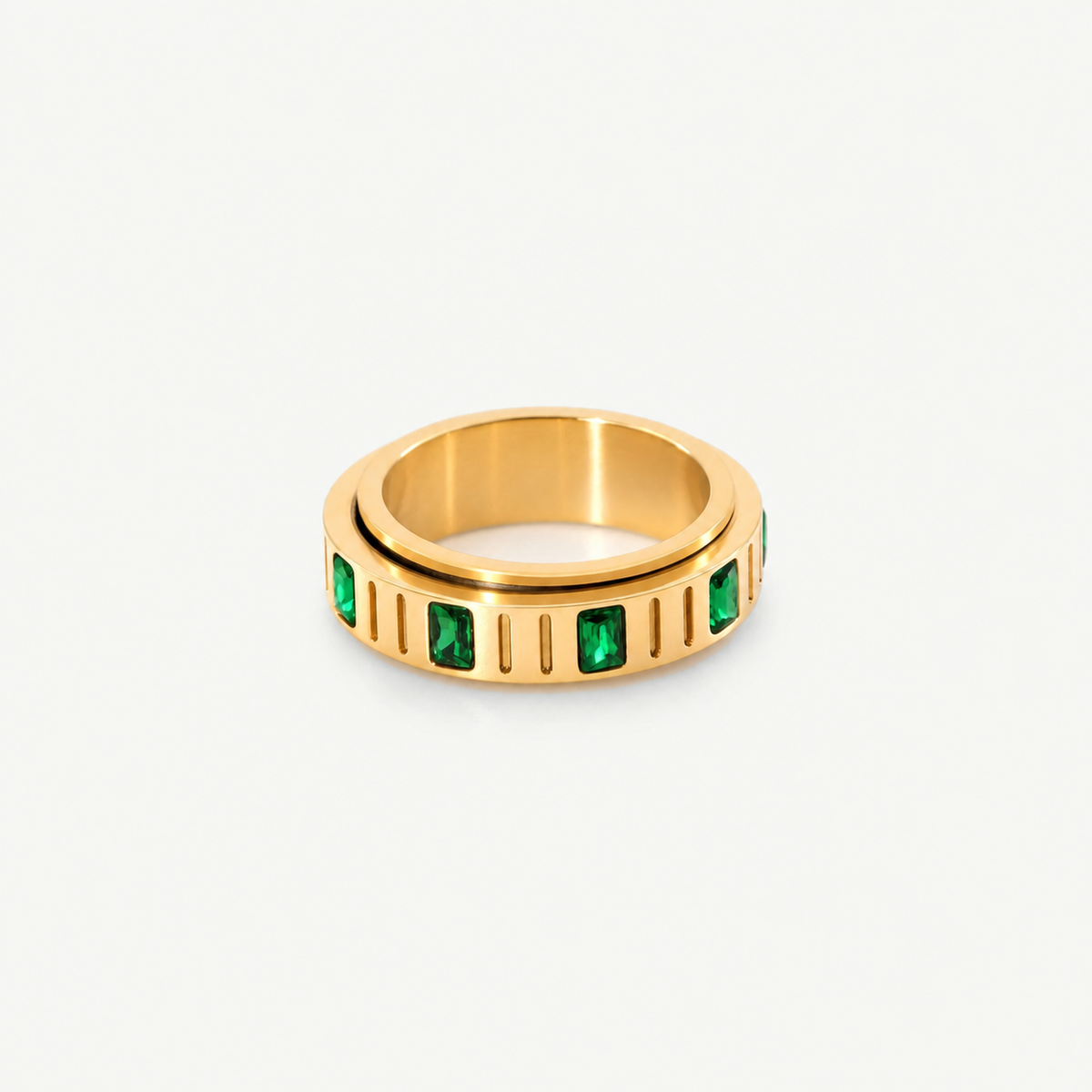 Emerald Fidget Spinner Ring - 18k Gold Plated Stainless Steel