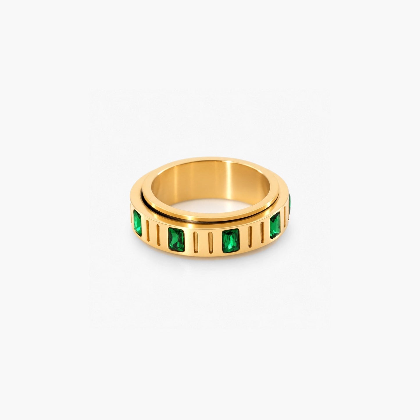 Smaragd Fidget-Spinner-Ring - 18k vergoldeter Edelstahl