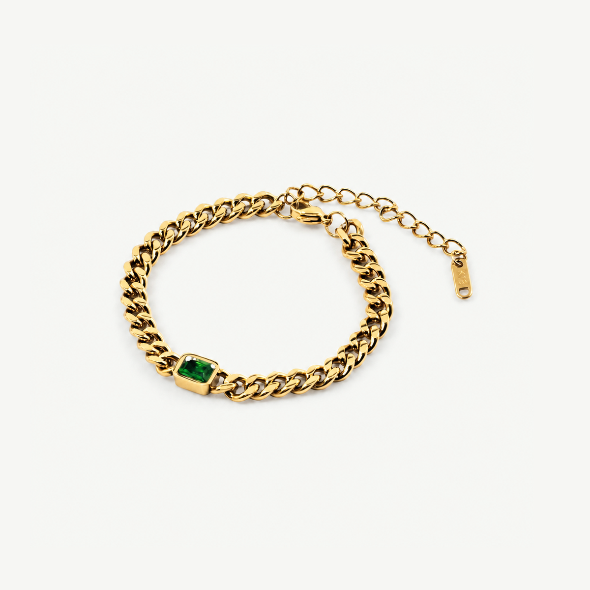 Emerald Gem Curb Chain Bracelet