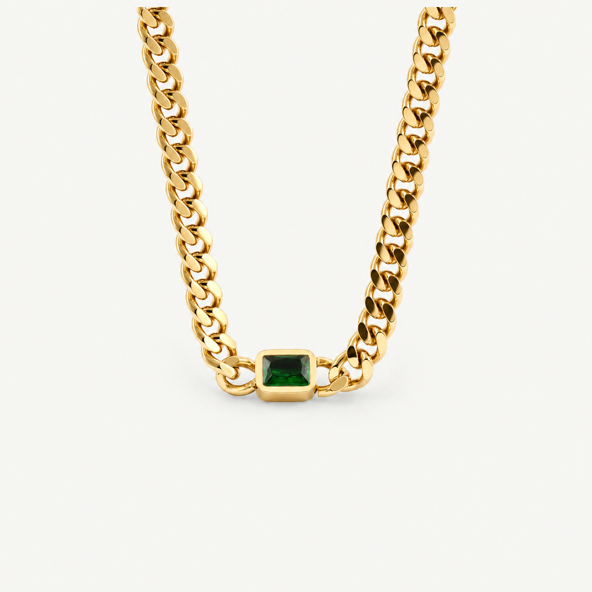 Emerald Gem Curb Chain Necklace - Waterproof 316L