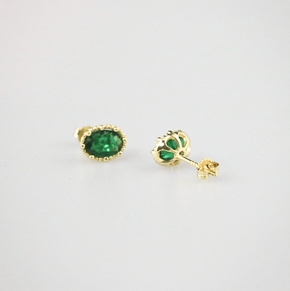 Emerald oval stud earrings