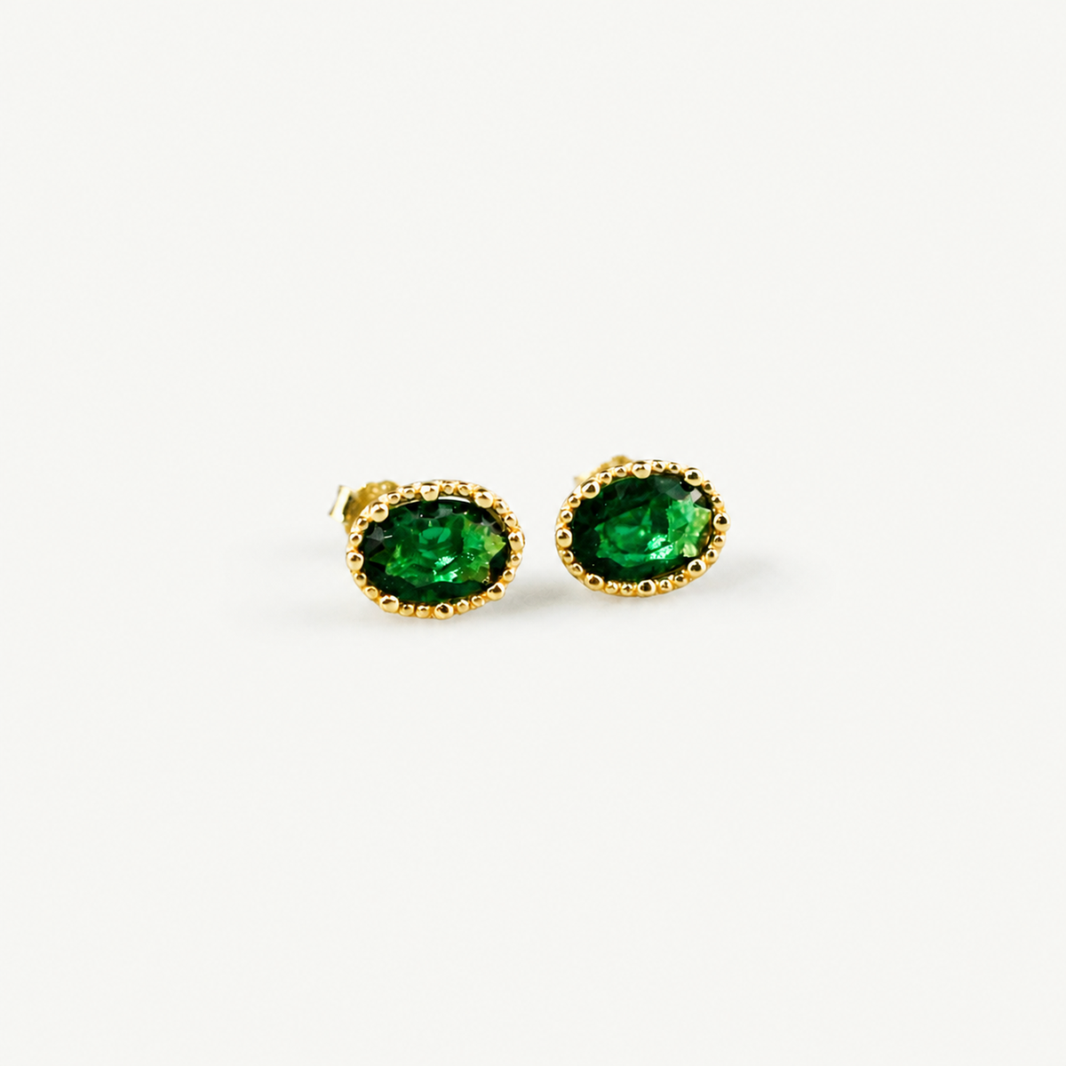 Emerald Oval Stud Earrings - Hypoallergenic Gold Plated Jewelry