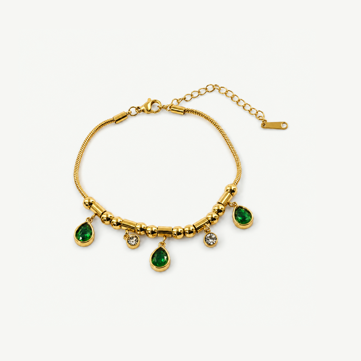 Emerald Teardrop Charm Bracelet