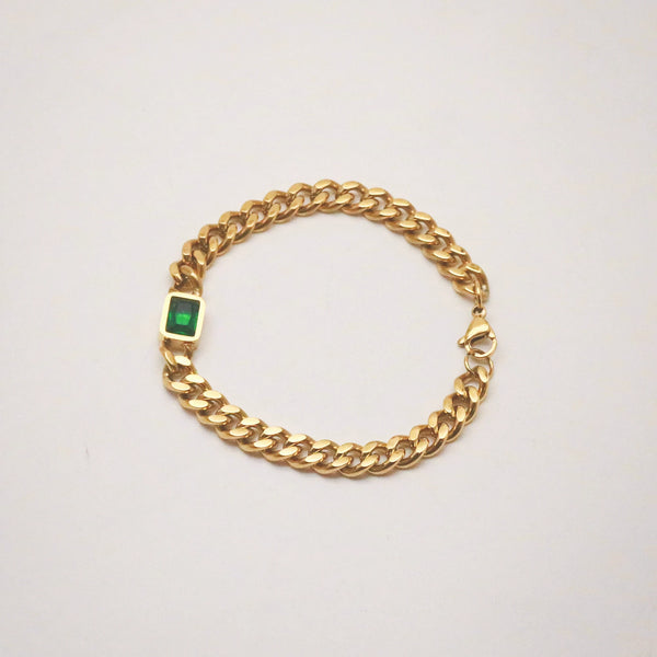 Emerald Gem Curb Chain Bracelet – Waterproof 18k Gold