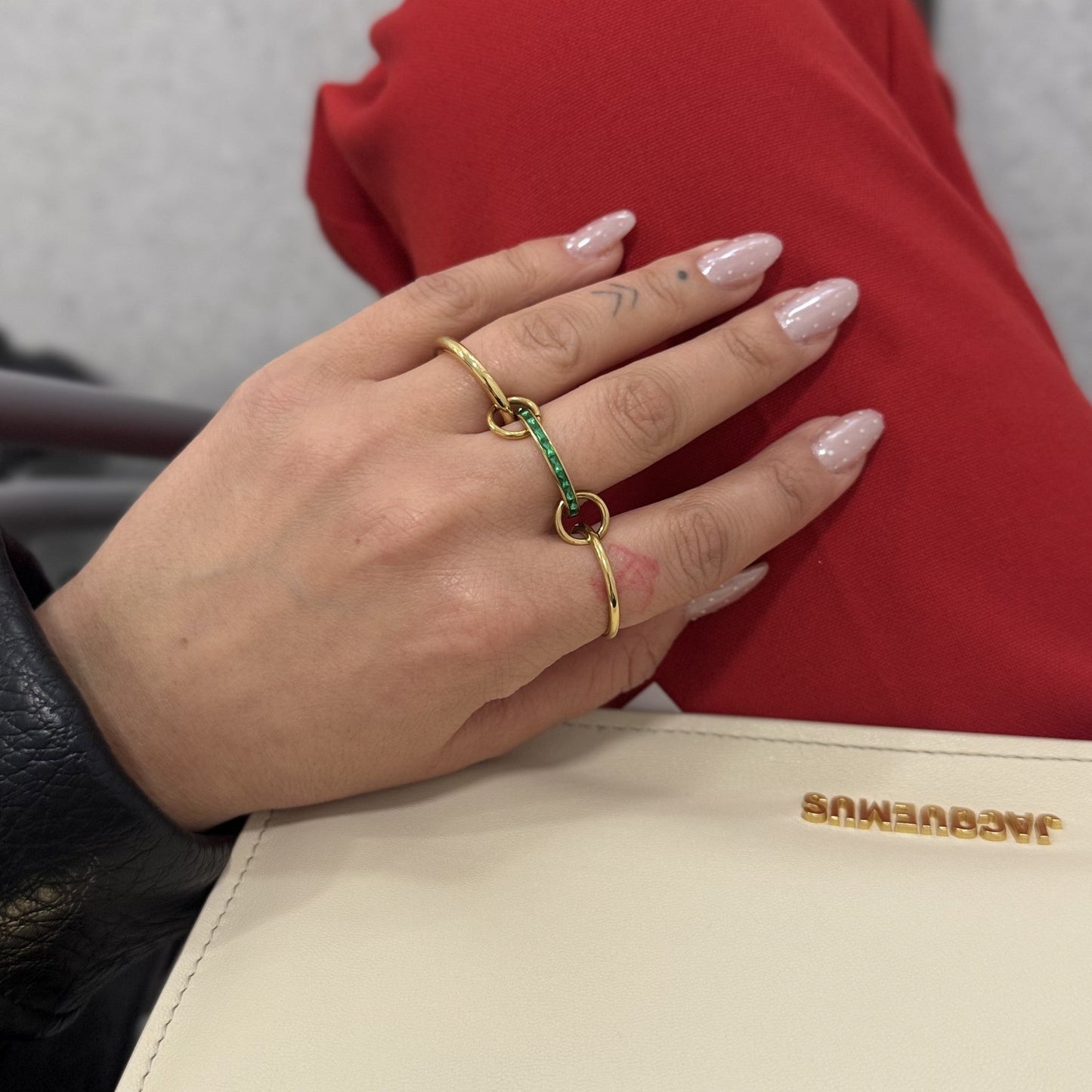 Emerald Triple Ring, waterproof 18k gold-plated stainless steel