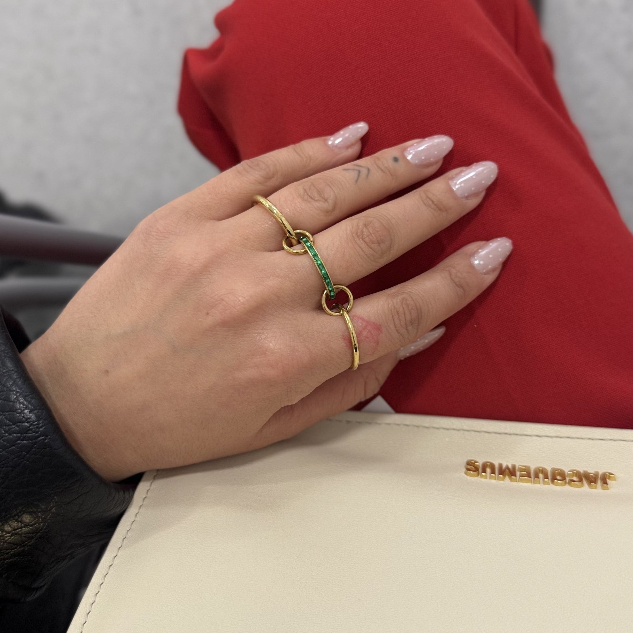 Emerald Triple Ring, waterproof 18k gold-plated stainless steel