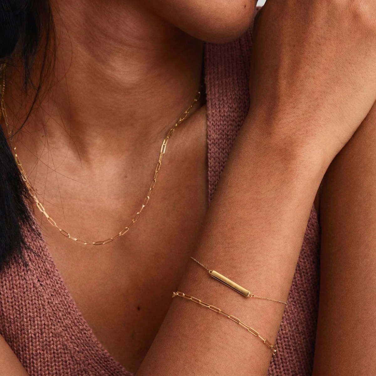 Waterproof Paperclip Chain Necklace, 18k gold-plated stainless steel