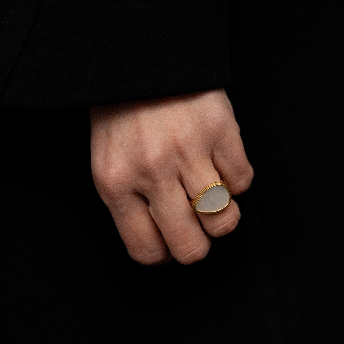 Mother of Pearl Statement Signet Ring, waterproof 18k gold-plated stainless steel