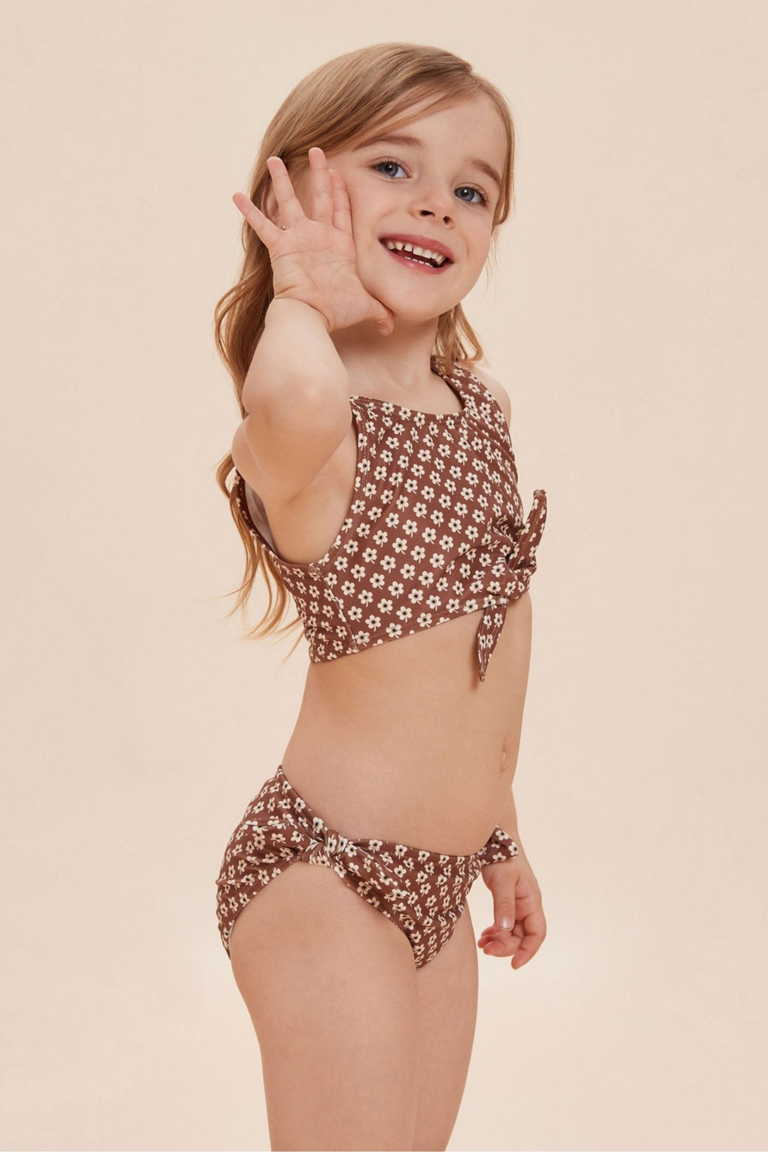 Flower Printed Bow Halter Two Piece Bikini Set - Stylr