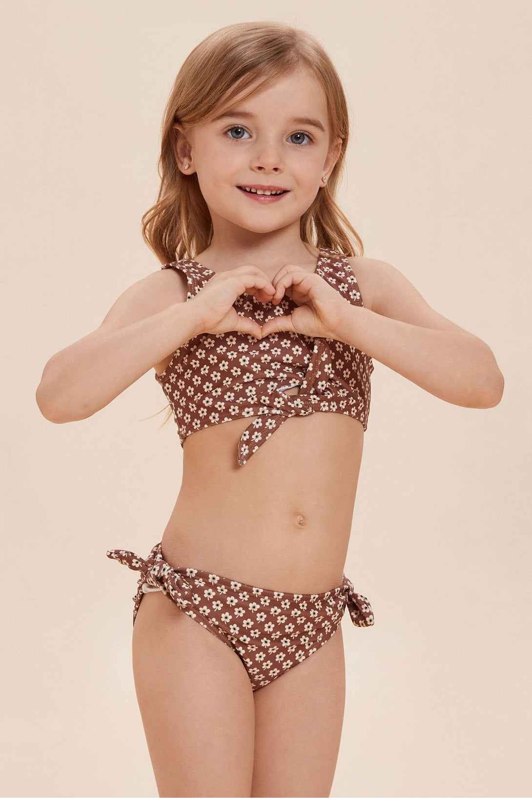Flower Printed Bow Halter Two Piece Bikini Set - Stylr