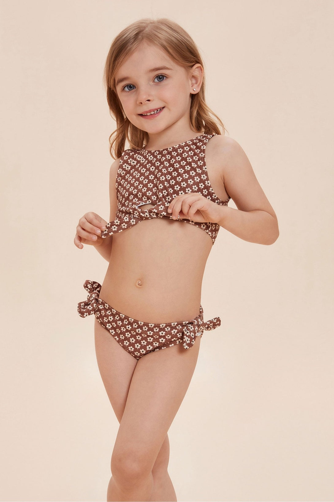 Flower Printed Bow Halter Two Piece Bikini Set - Stylr