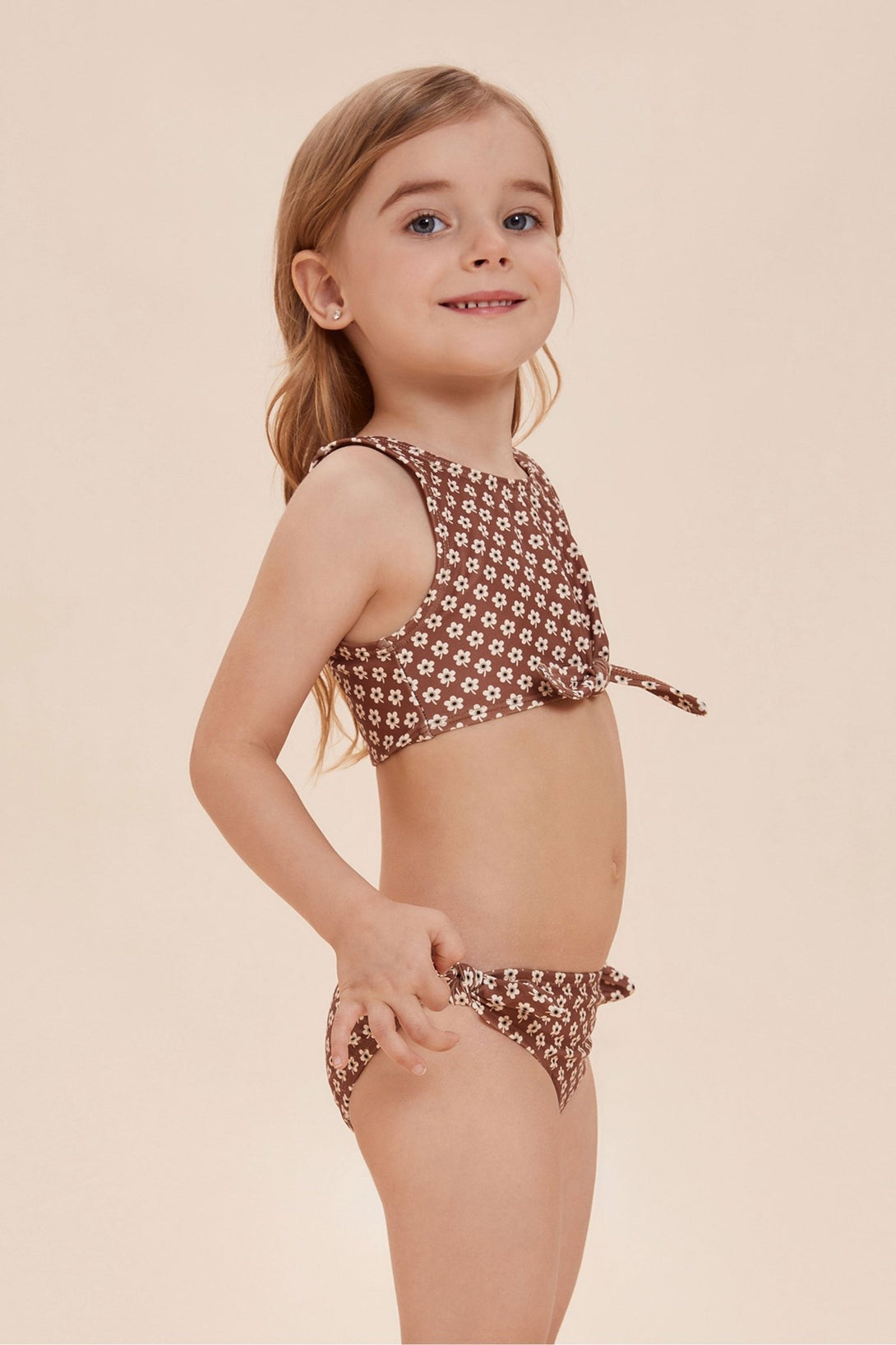 Flower Printed Bow Halter Two Piece Bikini Set - Stylr