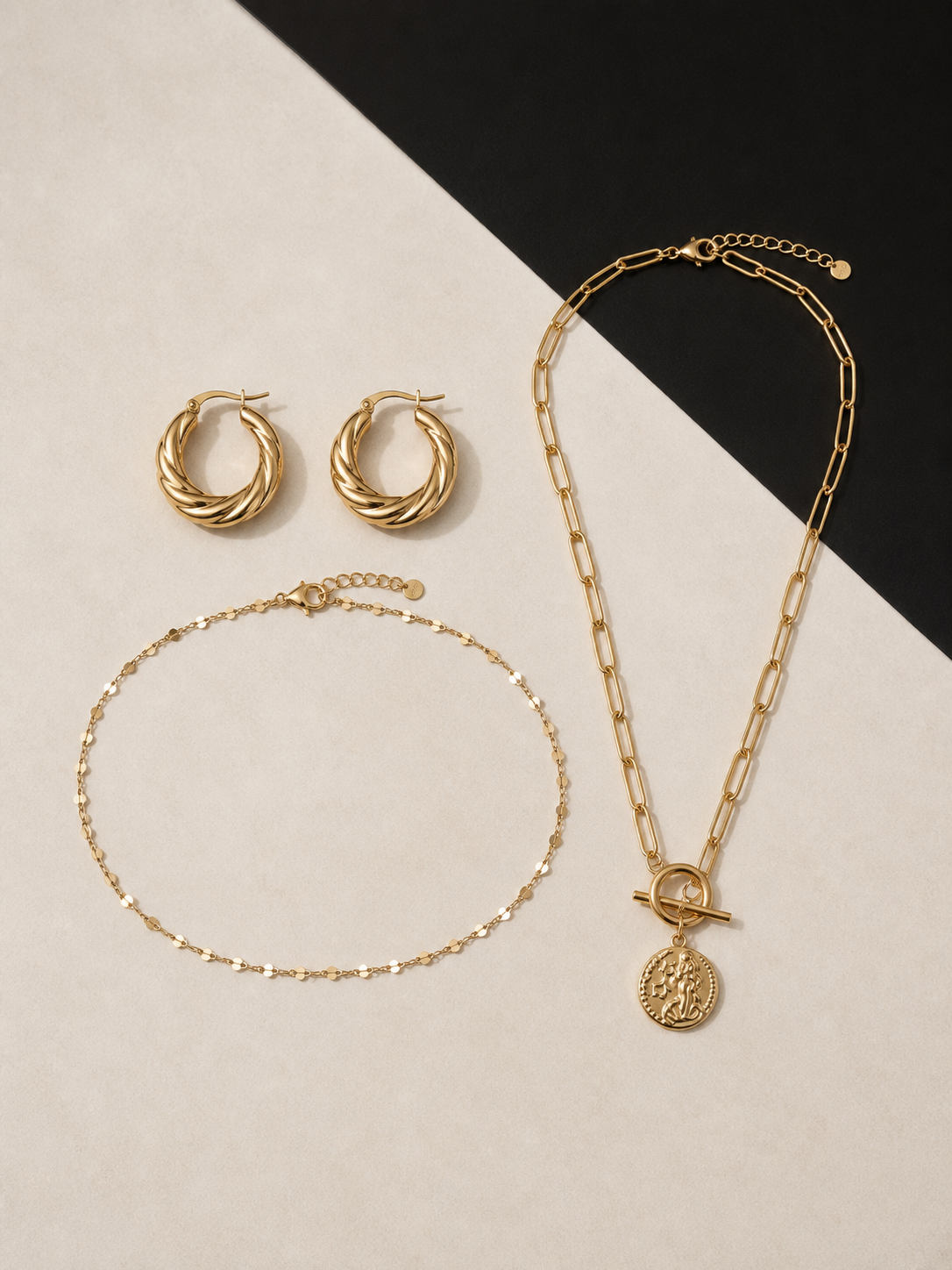 Founder's Edge jewelry set — flat lay
