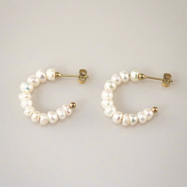 Small Pearl Hoop Earrings - Hypoallergenic 316L