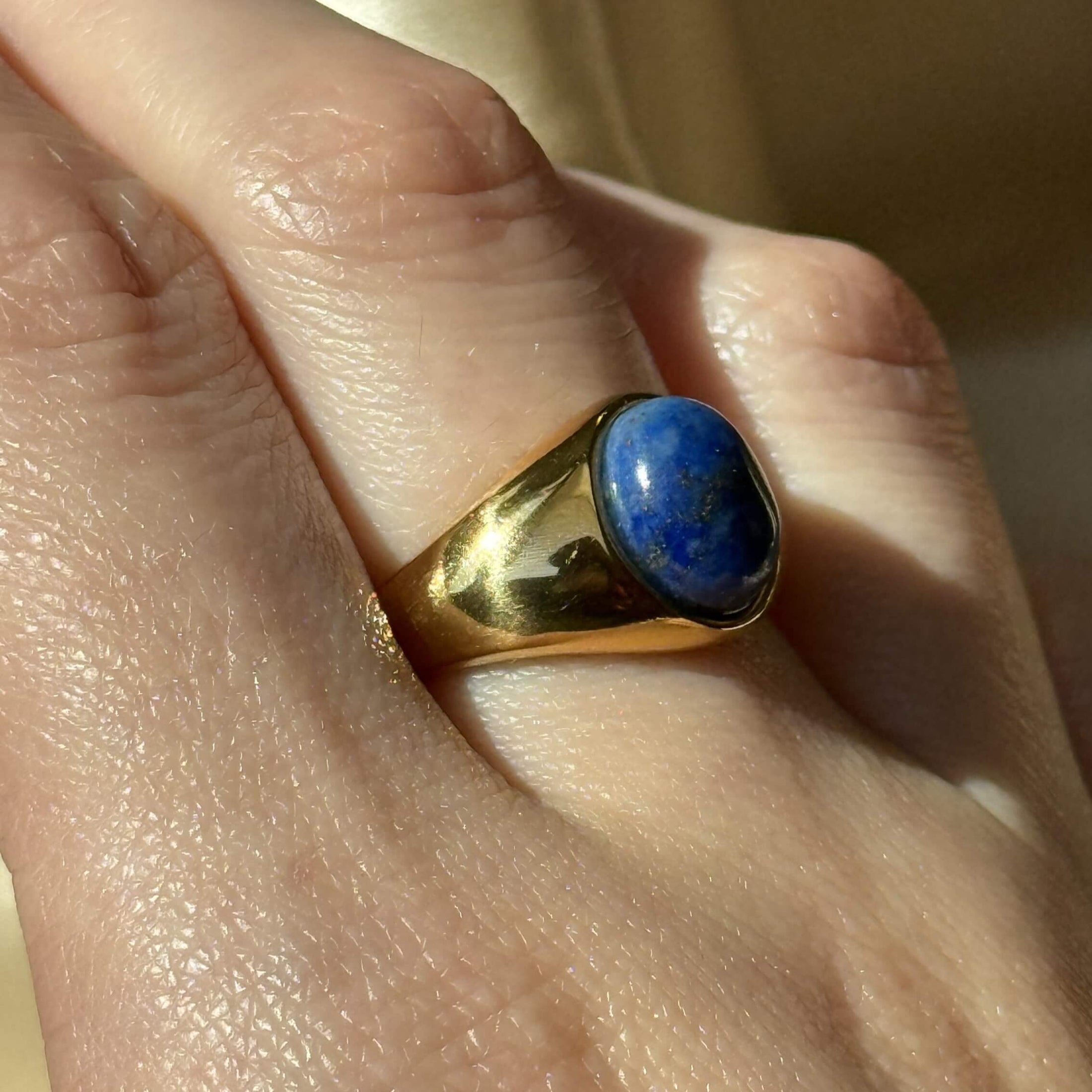 Waterproof Tarnish-Free Oval Lapis Ring, 18k gold-plated stainless steel