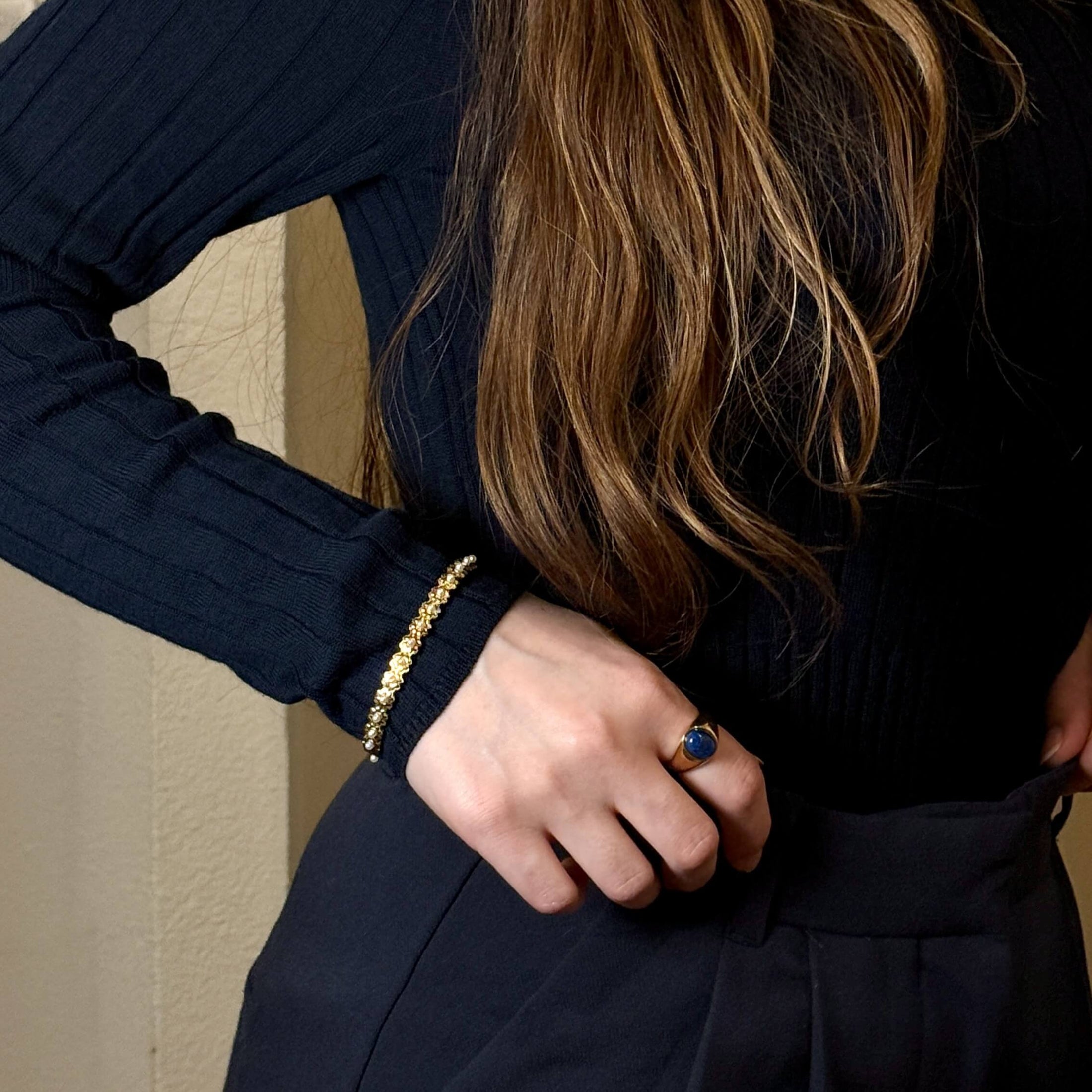Waterproof Tarnish-Free Oval Lapis Ring, 18k gold-plated stainless steel