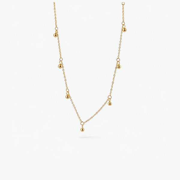 Gold Bead Station Necklace - 18k Gold Plated Waterproof
