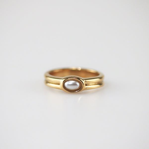 Waterproof Pearl Stacker Ring - Gold Plated Stainless Steel