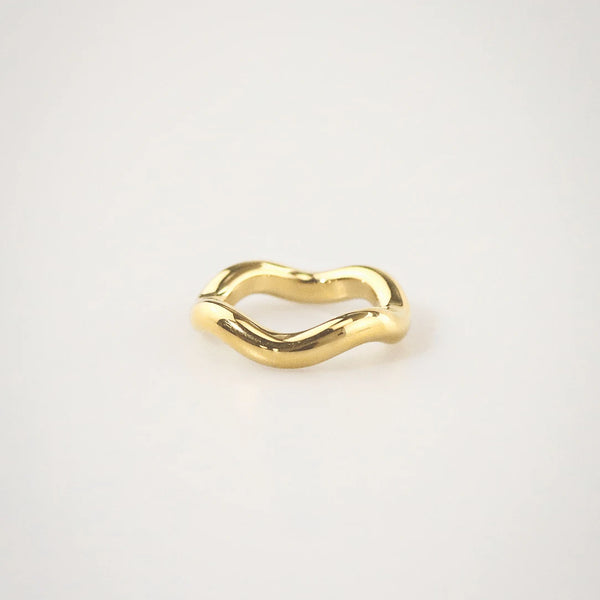 Waterproof Gold Waveform Band Ring – Stylr