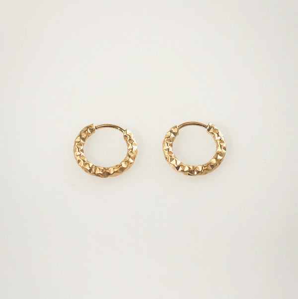 Small Hammered Hoop Earrings in Gold Stainless Steel