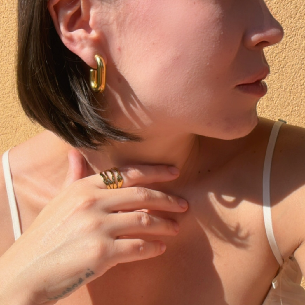 Geo Loop Earrings, waterproof 18k gold-plated stainless steel