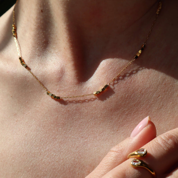 Gold Square Beads Choker - Waterproof Stainless Steel