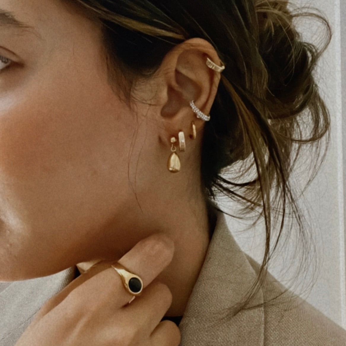 Gold teardrop dangle earrings