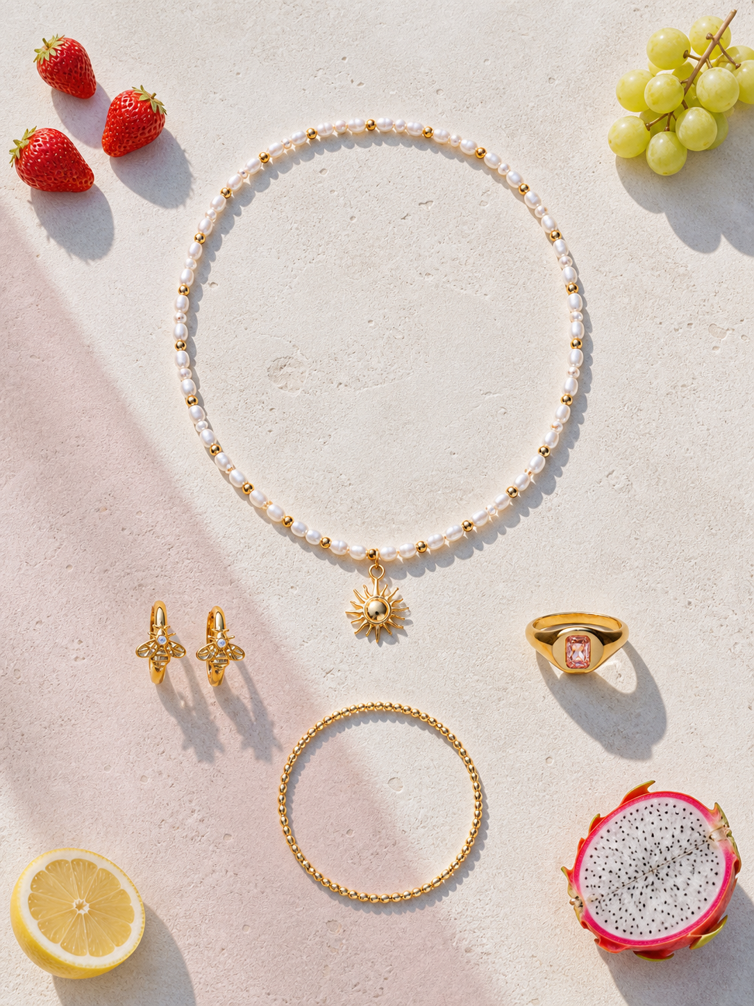 Grape Blush Veil jewelry set — flat lay