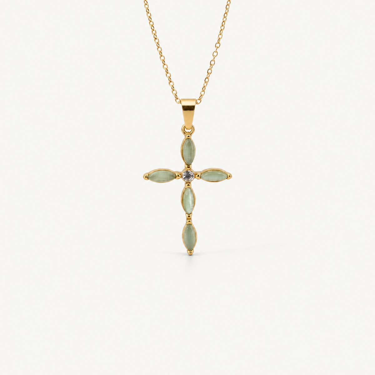 Green Cat's Eye Cross Necklace