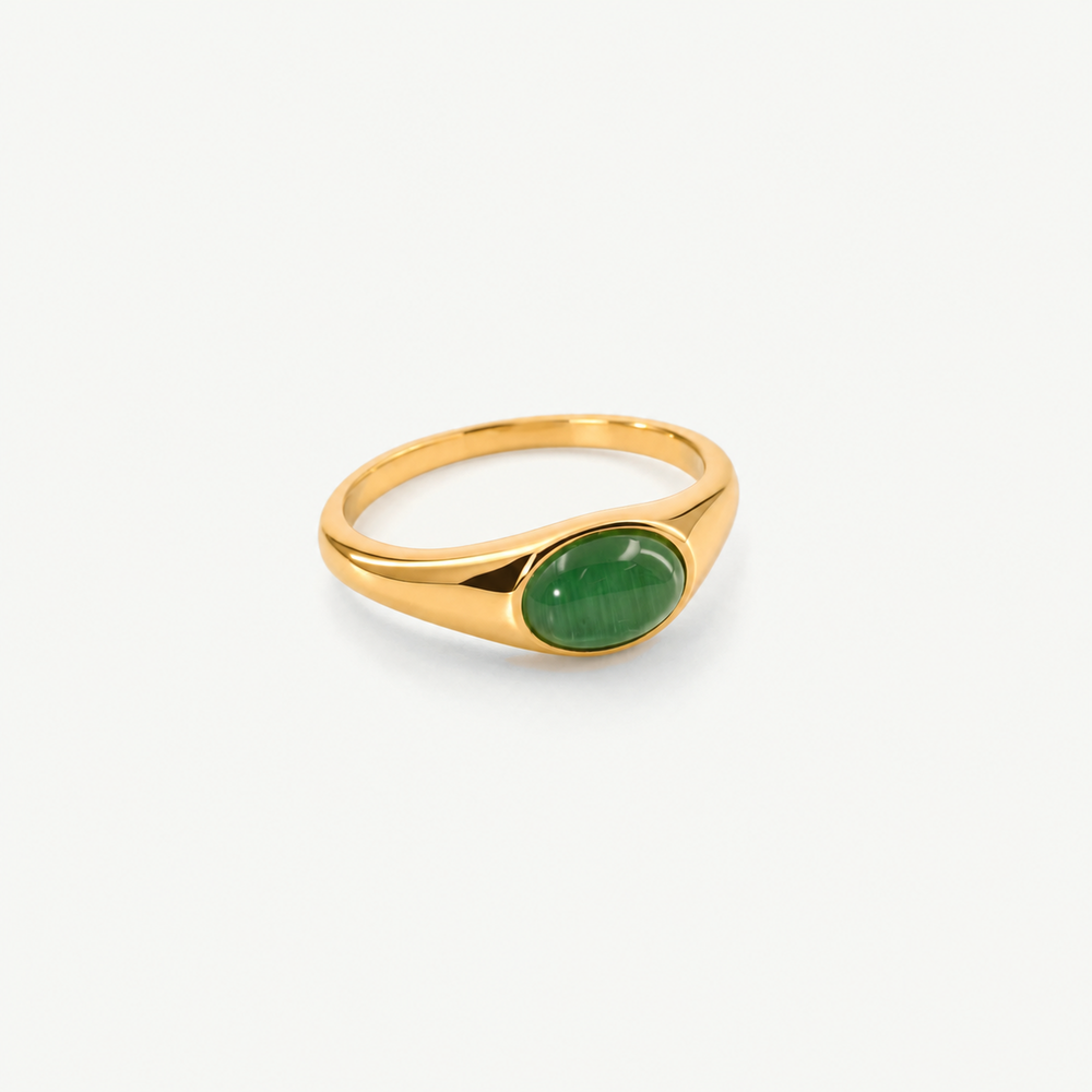 Green Cats Eye Ring - Waterproof 18k Gold Plated Stainless Steel