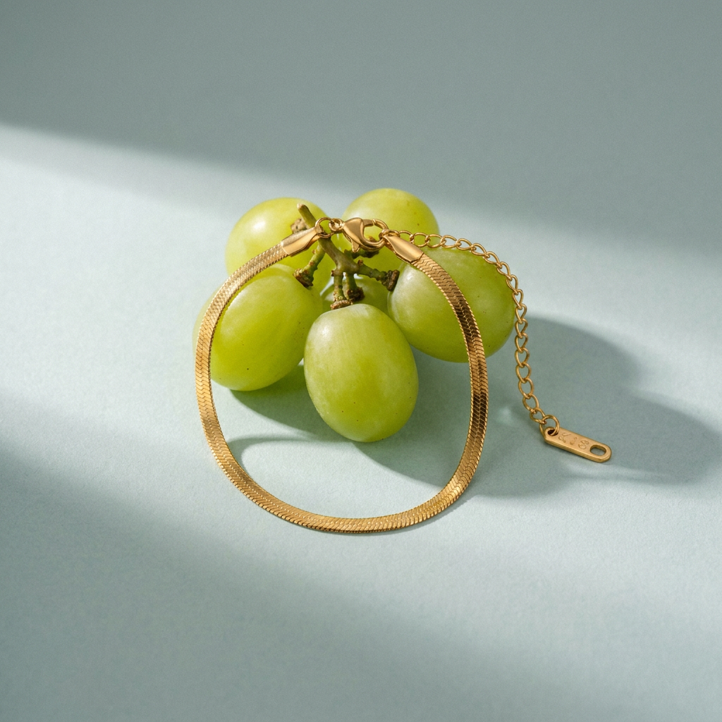 Greta Herringbone Bracelet – 18k Gold Plated Stainless Steel — lifestyle