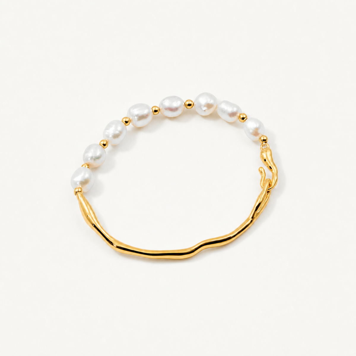 Half Pearl Gold Bracelet - Freshwater Pearl & 18k Gold Plated