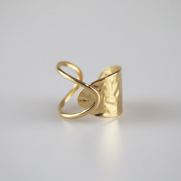 Waterproof Gold Hammered Adjustable Ring