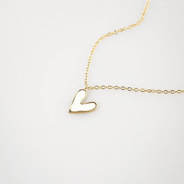 White Heart Necklace — Dainty Gold Pendant