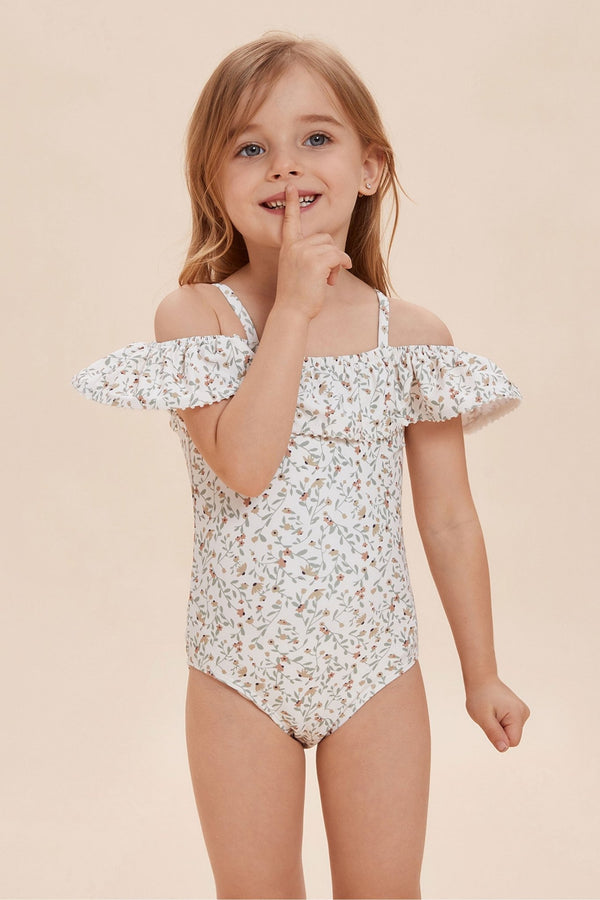 High Waisted Floral Ruffle One Shoulder Swimsuit - Stylr