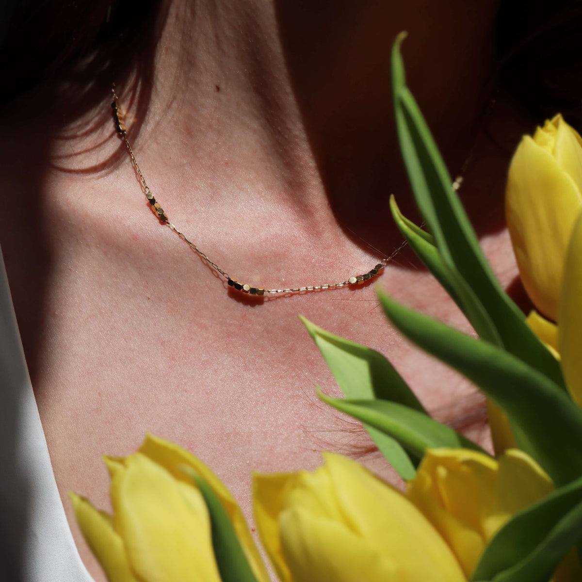 Gold Square Beads Choker, waterproof 18k gold-plated stainless steel