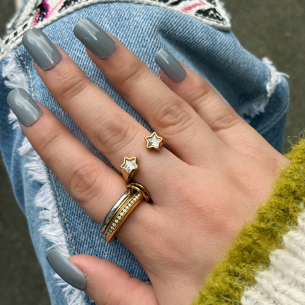 Double Sparkle Link Ring, waterproof 18k gold-plated stainless steel
