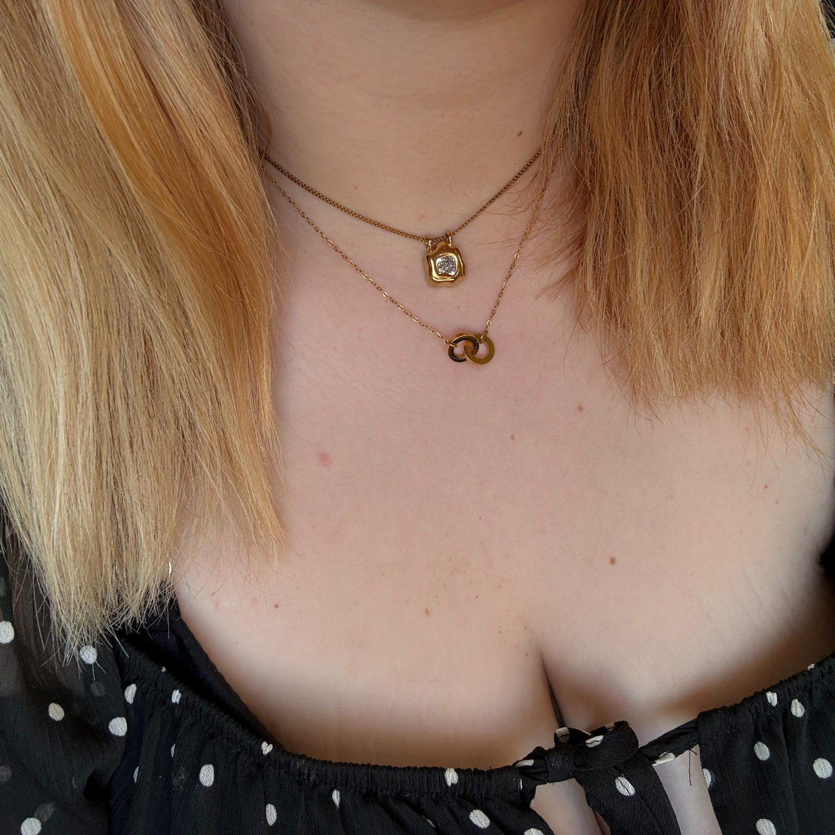 Ivery CZ Pendant Necklace, 18k gold-plated stainless steel