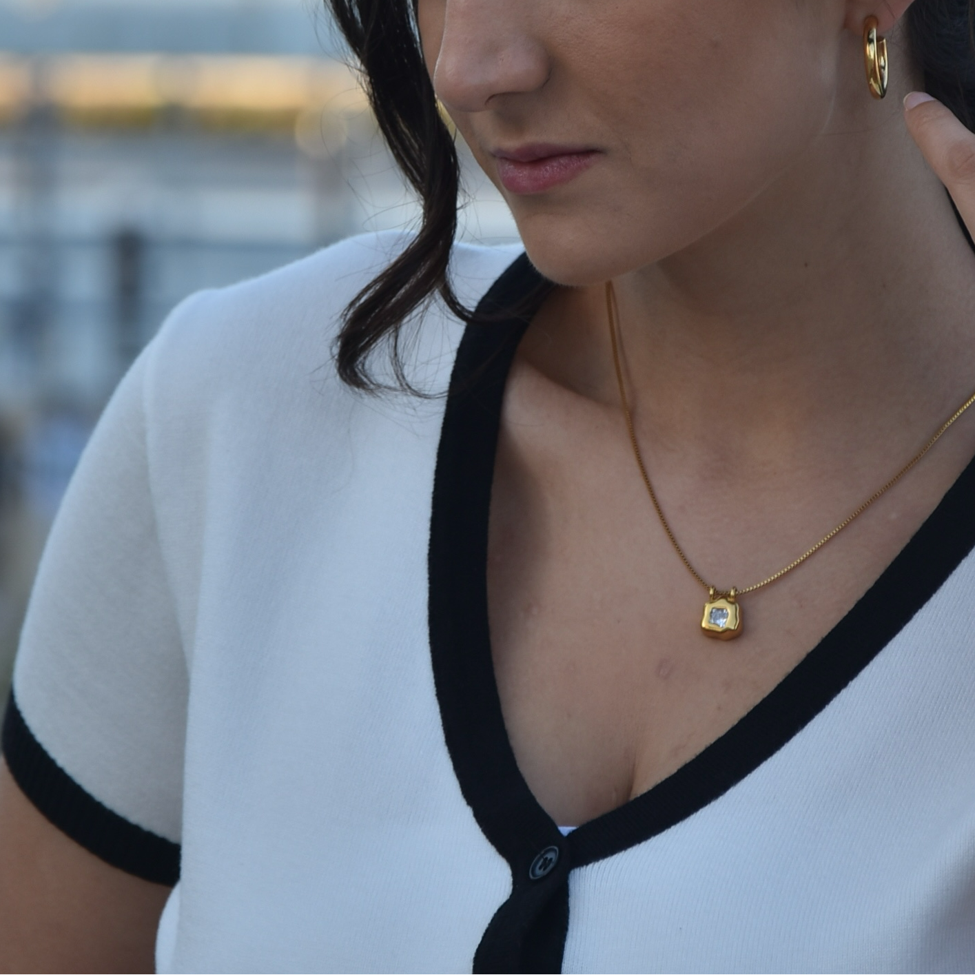 Ivery CZ Pendant Necklace, 18k gold-plated stainless steel