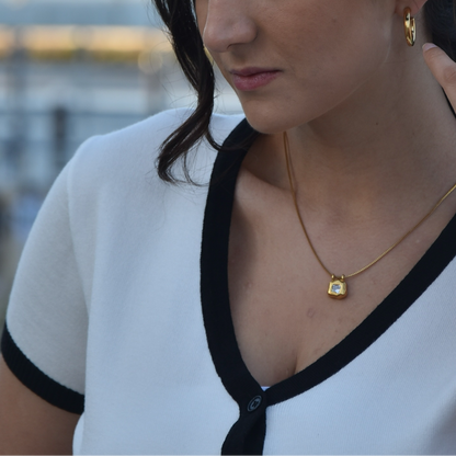 Ivery CZ Pendant Necklace, 18k gold-plated stainless steel