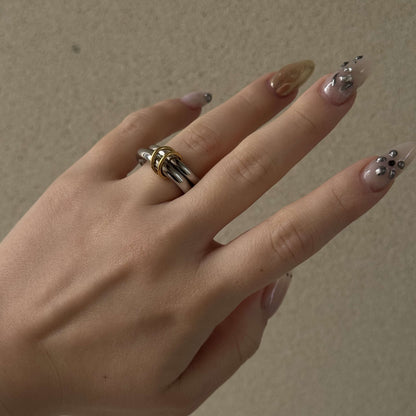 Mixed Metal 2-Link Chain Ring, waterproof 18k gold-plated stainless steel