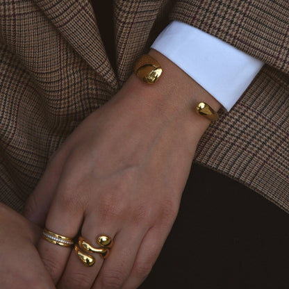 Waterproof Gold Cuff Bracelet, 18k gold-plated stainless steel