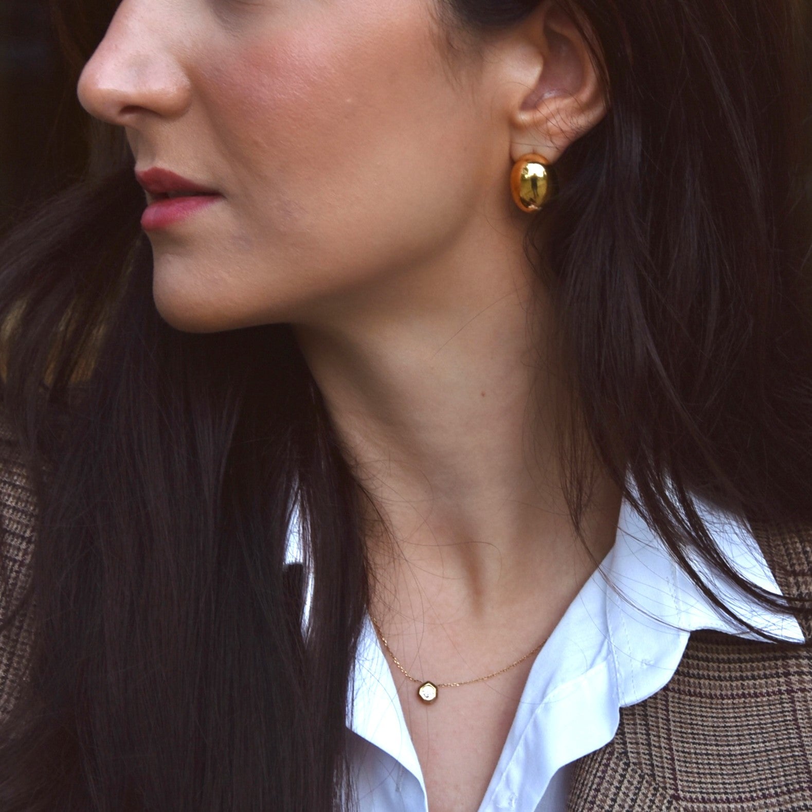 Waterproof Gold Pebble Stud Earrings for Women, 18k gold-plated stainless steel