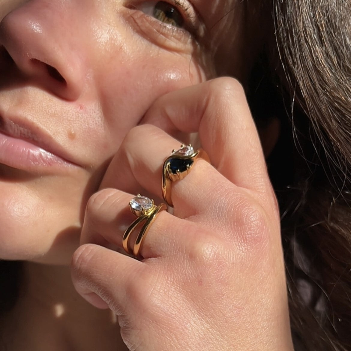 Midnight Kiss Ring, waterproof 18k gold-plated stainless steel