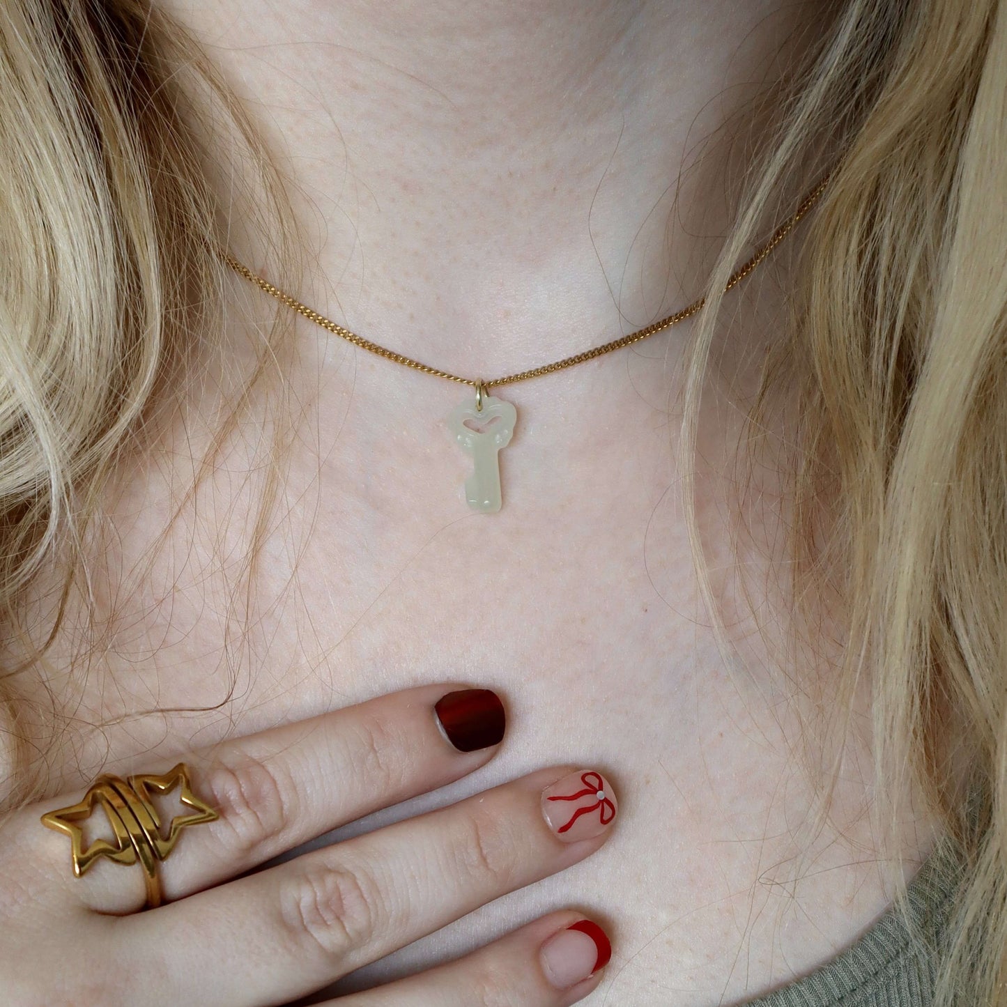 Pure Key Jade Necklace, waterproof 18k gold-plated stainless steel
