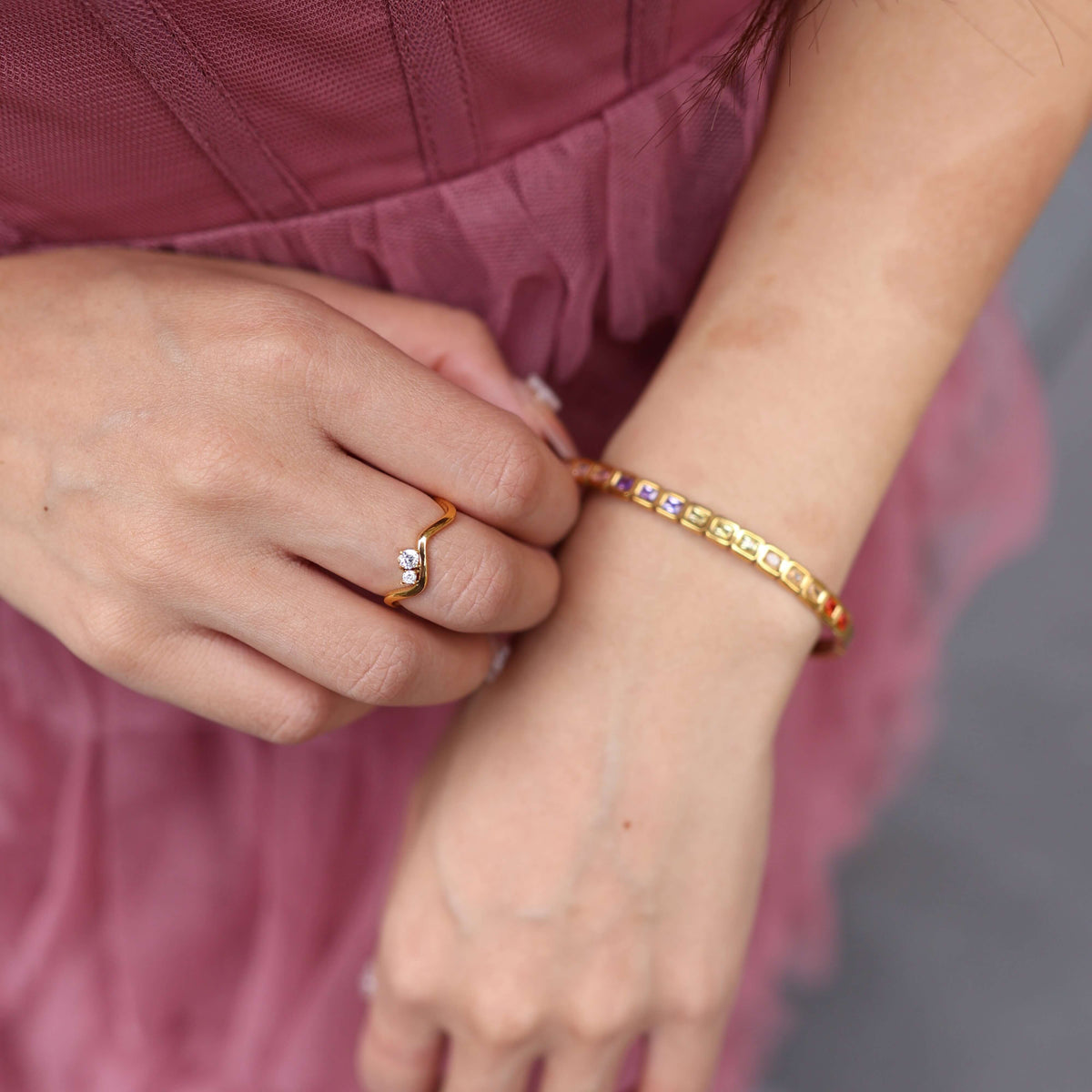 Waterproof Tarnish-Free 18k Gold Plated Wave Ring, 18k gold-plated stainless steel