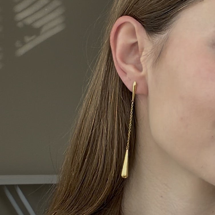 Teardrop Dangle Chain Earrings, waterproof 18k gold-plated stainless steel